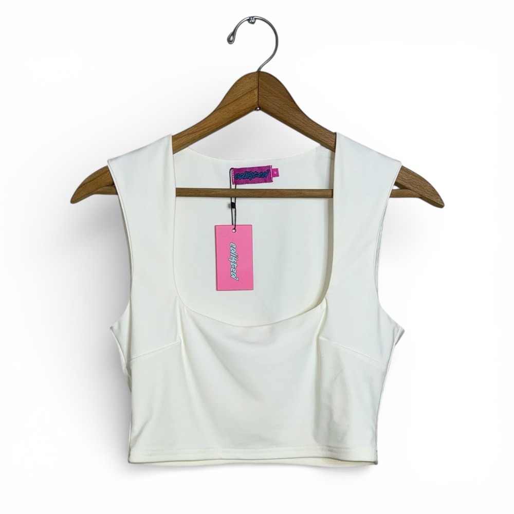 Edikted‎ White Square Neck Cropped Tank Top Sleeveless Bodycon Size M NWT